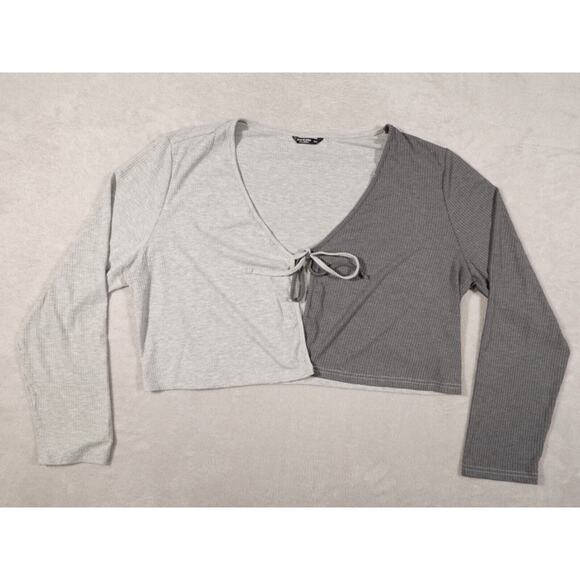 Shein Curve Women Gray Long Sleeve Open Front Tie Blouse Size 3X - Picture 1 of 12